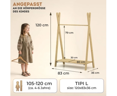 Kleiderständer für Kinder mit Ablage TIPI Montessori Holz