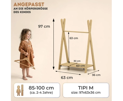 Kleiderständer für Kinder mit Ablage TIPI Montessori Holz