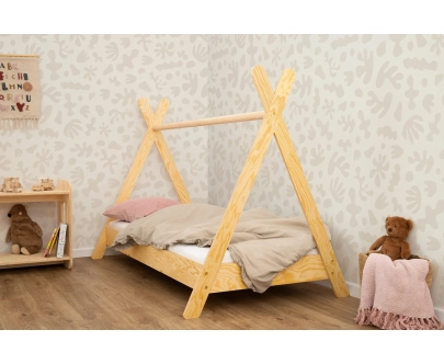 Hausbett für Kinder mit Rausfallschutz und Lattenrost TIPI Montessori Holz