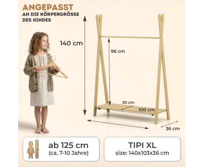 Kleiderständer für Kinder mit Ablage TIPI Montessori Holz