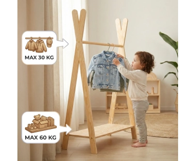 Kleiderständer für Kinder mit Ablage TIPI Montessori Holz