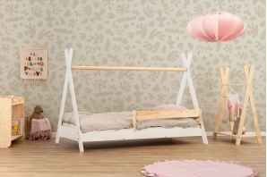Hausbett für Kinder mit Rausfallschutz und Lattenrost TIPI Montessori Holz