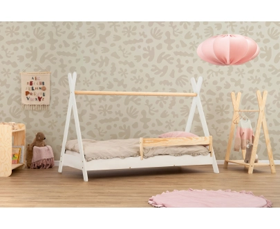 Hausbett für Kinder mit Rausfallschutz und Lattenrost TIPI Montessori Holz