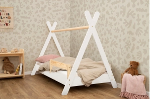 Hausbett für Kinder mit Rausfallschutz und Lattenrost TIPI Montessori Holz