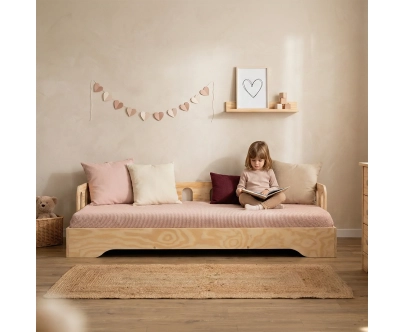 Einzelbett für Kinder mit Rausfallschutz und Lattenrost Sofa TILA 1S Montessori Holz