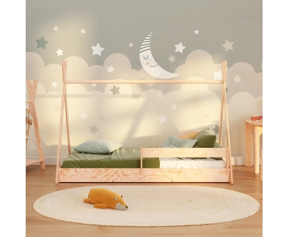 Hausbett für Kinder mit Rausfallschutz und Lattenrost TIPI F Montessori Holz