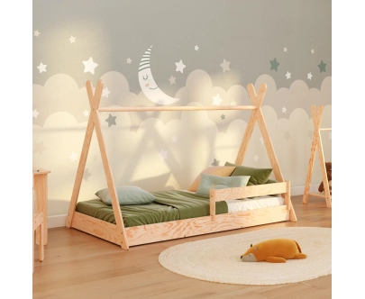 Hausbett für Kinder mit Rausfallschutz und Lattenrost TIPI F Montessori Holz