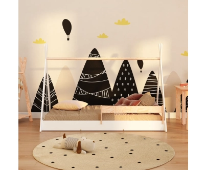 Hausbett für Kinder mit Rausfallschutz und Lattenrost TIPI F Montessori Holz