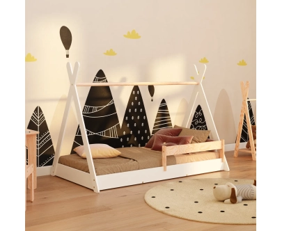 Hausbett für Kinder mit Rausfallschutz und Lattenrost TIPI F Montessori Holz