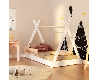 Hausbett für Kinder mit Rausfallschutz und Lattenrost TIPI F Montessori Holz
