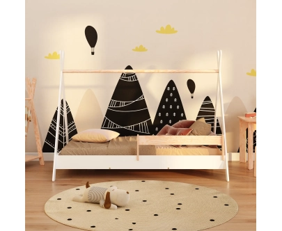 Hausbett für Kinder mit Rausfallschutz und Lattenrost TIPI Montessori Holz
