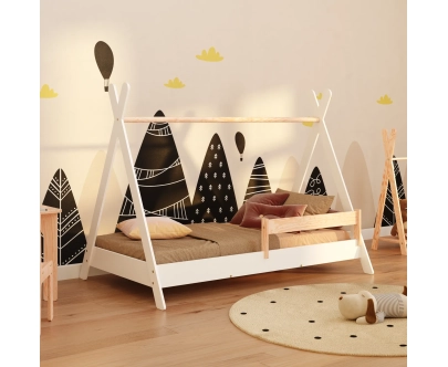 Hausbett für Kinder mit Rausfallschutz und Lattenrost TIPI Montessori Holz