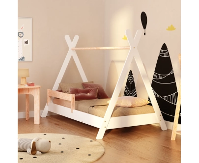 Hausbett für Kinder mit Rausfallschutz und Lattenrost TIPI Montessori Holz