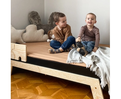 Einzelbett für Kinder mit Rausfallschutz und Lattenrost PUZZLE BR1 Montessori Holz