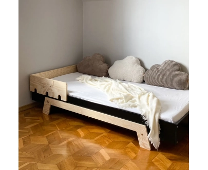 Einzelbett für Kinder mit Rausfallschutz und Lattenrost PUZZLE BR1 Montessori Holz