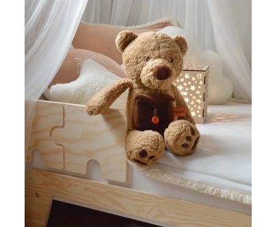 Einzelbett für Kinder mit Rausfallschutz und Lattenrost PUZZLE BR1 Montessori Holz