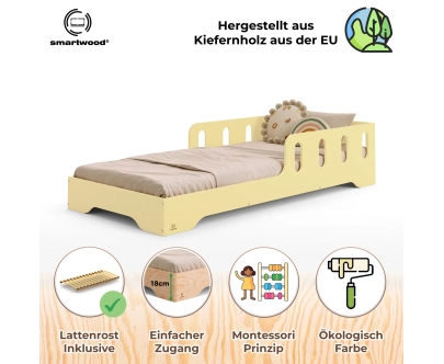 Einzelbett für Kinder mit Rausfallschutz und Lattenrost TILA 6 Montessori Holz