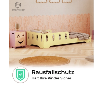 Einzelbett für Kinder mit Rausfallschutz und Lattenrost TILA 6 Montessori Holz