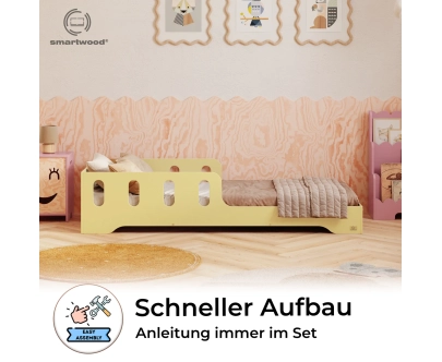 Einzelbett für Kinder mit Rausfallschutz und Lattenrost TILA 6 Montessori Holz