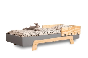 Einzelbett für Kinder mit Rausfallschutz und Lattenrost PUZZLE BR1 Montessori Holz