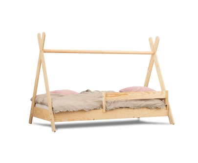 Hausbett für Kinder mit Rausfallschutz und Lattenrost TIPI Montessori Holz