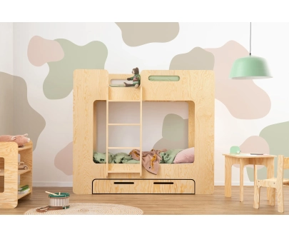 Etagenbett für Kinder mit Schublade und Lattenrost MIMI D Montessori Holz