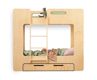 Etagenbett für Kinder mit Schublade und Lattenrost MIMI D Montessori Holz