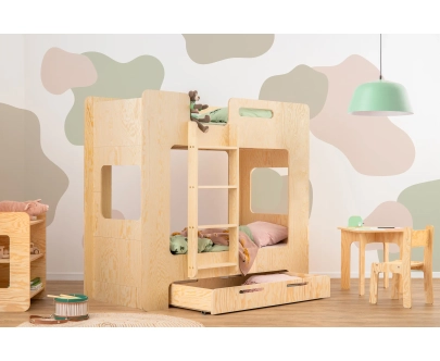Etagenbett für Kinder mit Schublade und Lattenrost MIMI D Montessori Holz