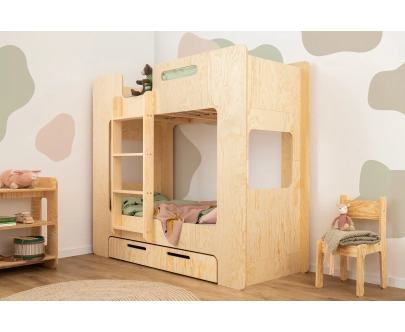 Etagenbett für Kinder mit Schublade und Lattenrost MIMI D Montessori Holz