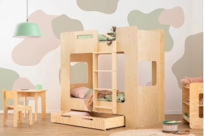 Etagenbett für Kinder mit Schublade und Lattenrost MIMI D Montessori Holz