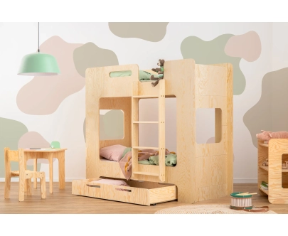 Etagenbett für Kinder mit Schublade und Lattenrost MIMI D Montessori Holz