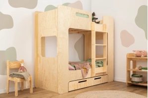 Etagenbett für Kinder mit Schublade und Lattenrost MIMI D Montessori Holz
