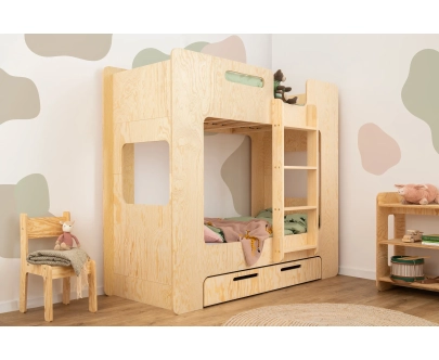 Etagenbett für Kinder mit Schublade und Lattenrost MIMI D Montessori Holz