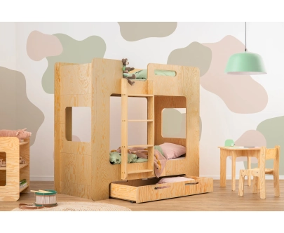 Etagenbett für Kinder mit Schublade und Lattenrost MIMI D Montessori Holz