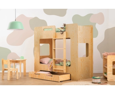 Etagenbett für Kinder mit Schublade und Lattenrost MIMI D Montessori Holz