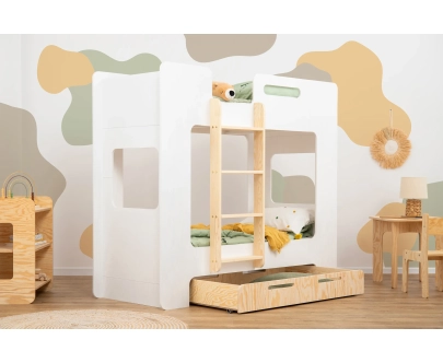 Etagenbett für Kinder mit Schublade und Lattenrost MIMI D Montessori Holz