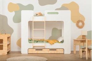 Etagenbett für Kinder mit Schublade und Lattenrost MIMI D Montessori Holz