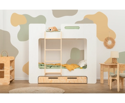 Etagenbett für Kinder mit Schublade und Lattenrost MIMI D Montessori Holz