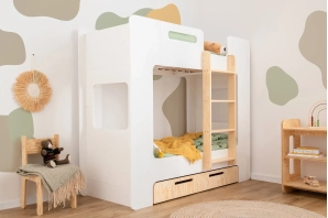 Etagenbett für Kinder mit Schublade und Lattenrost MIMI D Montessori Holz