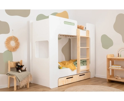 Etagenbett für Kinder mit Schublade und Lattenrost MIMI D Montessori Holz