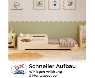 Einzelbett für Kinder mit Rausfallschutz und Lattenrost TILA 3 Montessori Holz