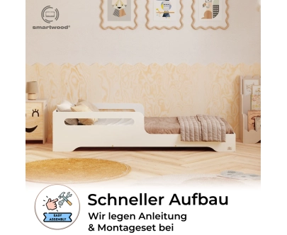 Einzelbett für Kinder mit Rausfallschutz und Lattenrost TILA 3 Montessori Holz