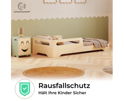 Einzelbett für Kinder mit Rausfallschutz und Lattenrost TILA 3 Montessori Holz