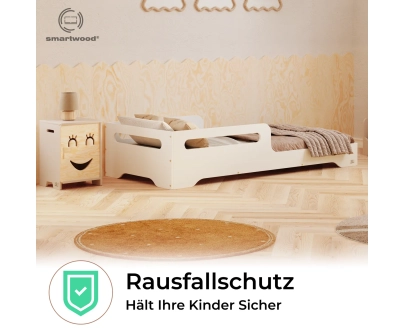 Einzelbett für Kinder mit Rausfallschutz und Lattenrost TILA 3 Montessori Holz