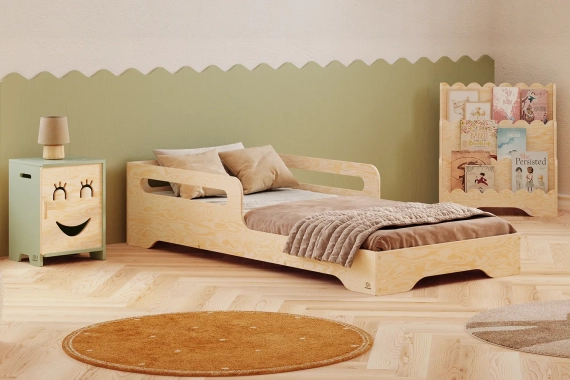 Einzelbett für Kinder mit Rausfallschutz und Lattenrost TILA 3 Montessori Holz