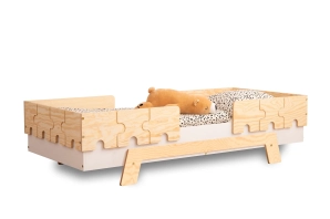 Einzelbett für Kinder mit Rausfallschutz und Lattenrost PUZZLE BR2 Kiefer