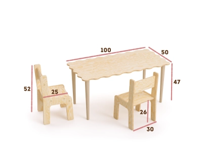 Großer Kindertisch mit Stühlen SET NALU TAB XL Montessori Holz