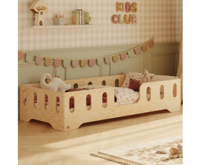 Einzelbett für Kinder mit Rausfallschutz und Lattenrost TILA 2 Montessori Holz