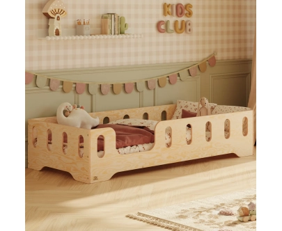 Einzelbett für Kinder mit Rausfallschutz und Lattenrost TILA 2 Montessori Holz