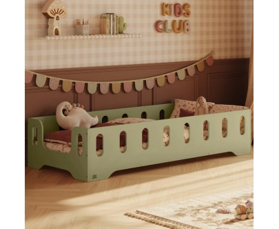 Einzelbett für Kinder mit Rausfallschutz und Lattenrost TILA 2 Montessori Holz